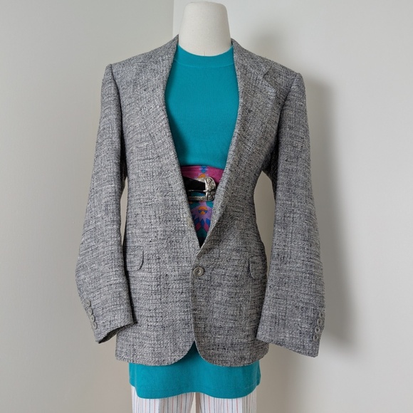 90's Tweed Blazer Oversized Structured Tailored Collar Boxy Vintage Lined - Picture 3 of 12